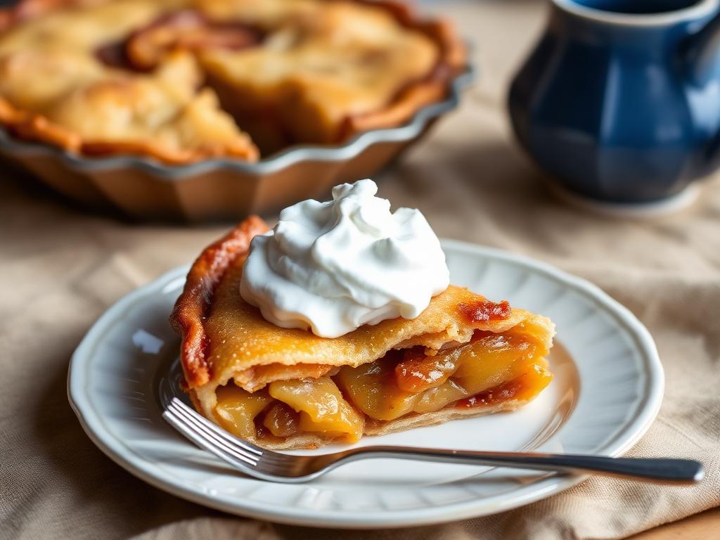 Slice of Dutch apple pie with whipped cream